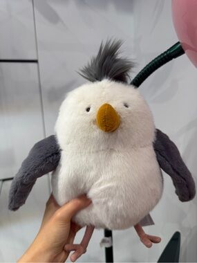 Jellycat White and Gray Plush Bird with Mustard Beak